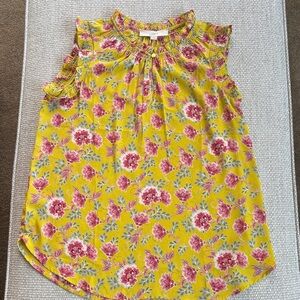 LOFT Yellow Floral Ruffle-Sleeve blouse
Size S
New with tags